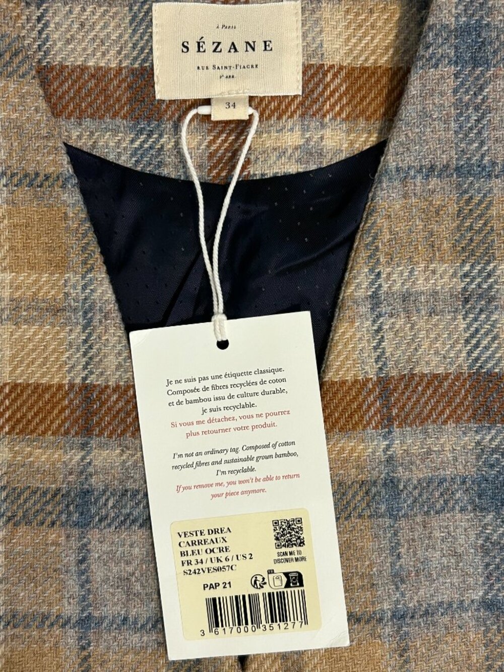 (RESERVED for naturcot) Sezane Drea Jacket - Ochre blue check - US2 / FR34 - Picture 7 of 14